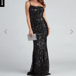 Meredith one shoulder sequin black dress